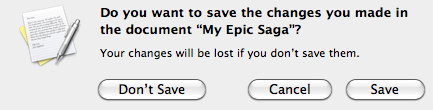 Screenshot of a dialogue box with the question "do you want to save your changes…"