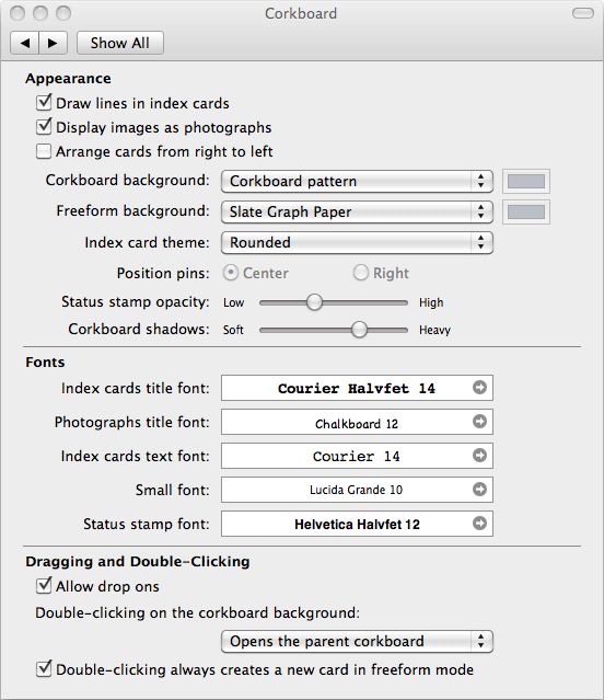 Preferences – Corkboard