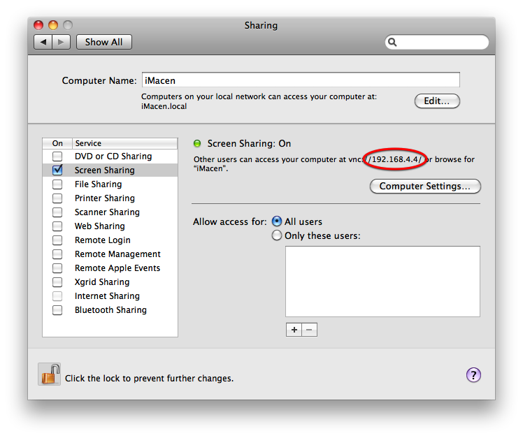 Screenshot of macOS sharing preferences